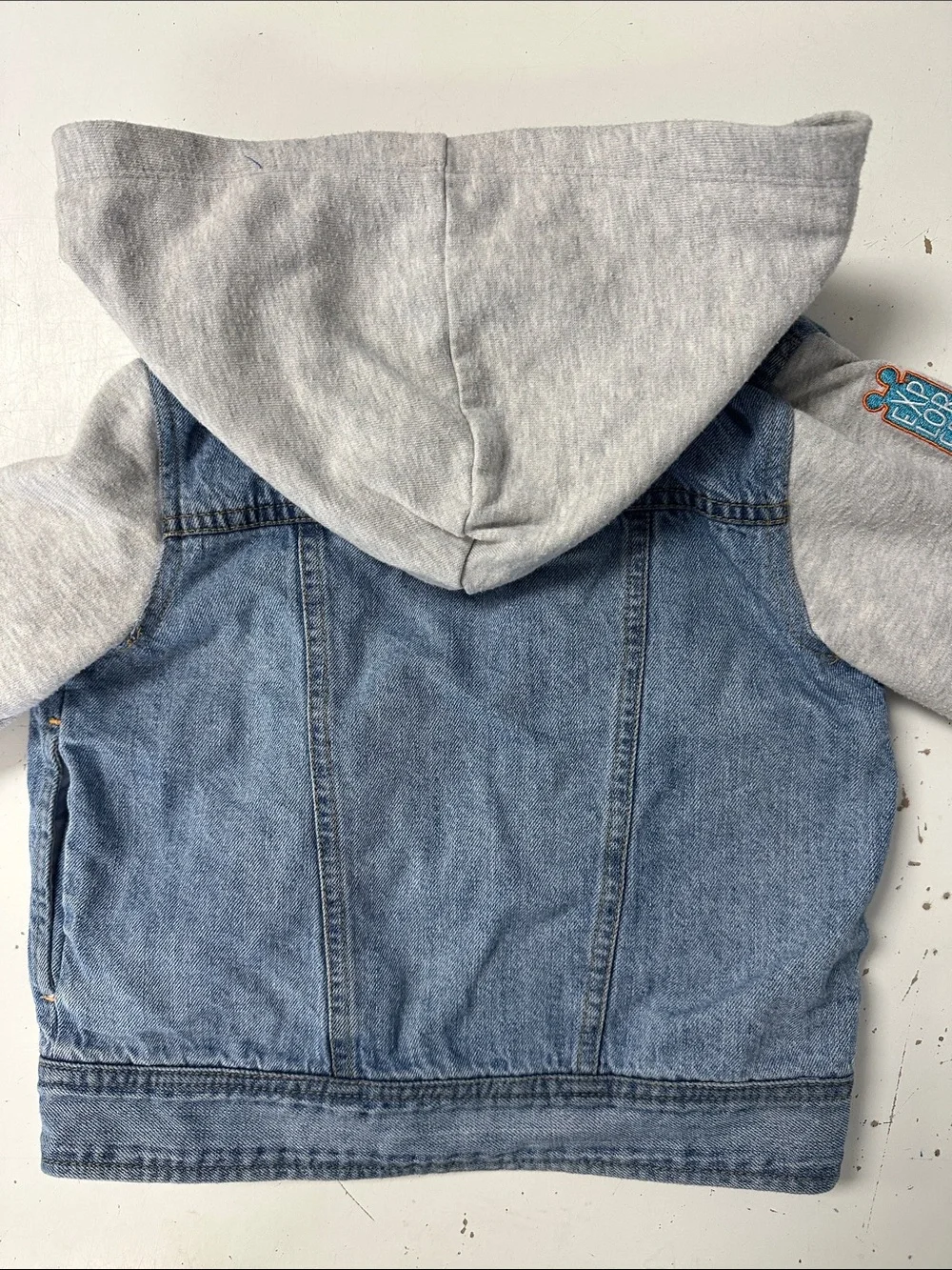 Disney Parks Fort Wilderness Mickey Mouse Hooded Denim Jacket Patches WDW 3
